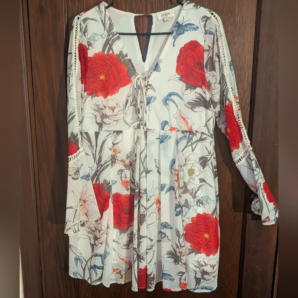 Umgee Long Sleeve Floral Bohemian Mini Dress Size Small